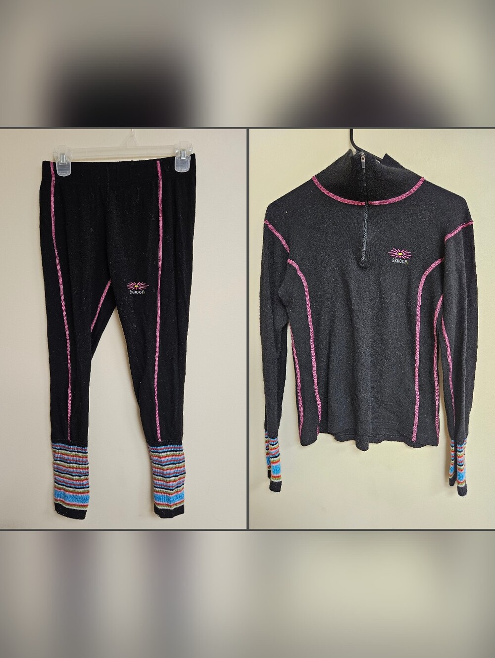 Skhoop Merino Wool Black Base Layer Set Leggings Quarter Zip Long Sleeve Sweden